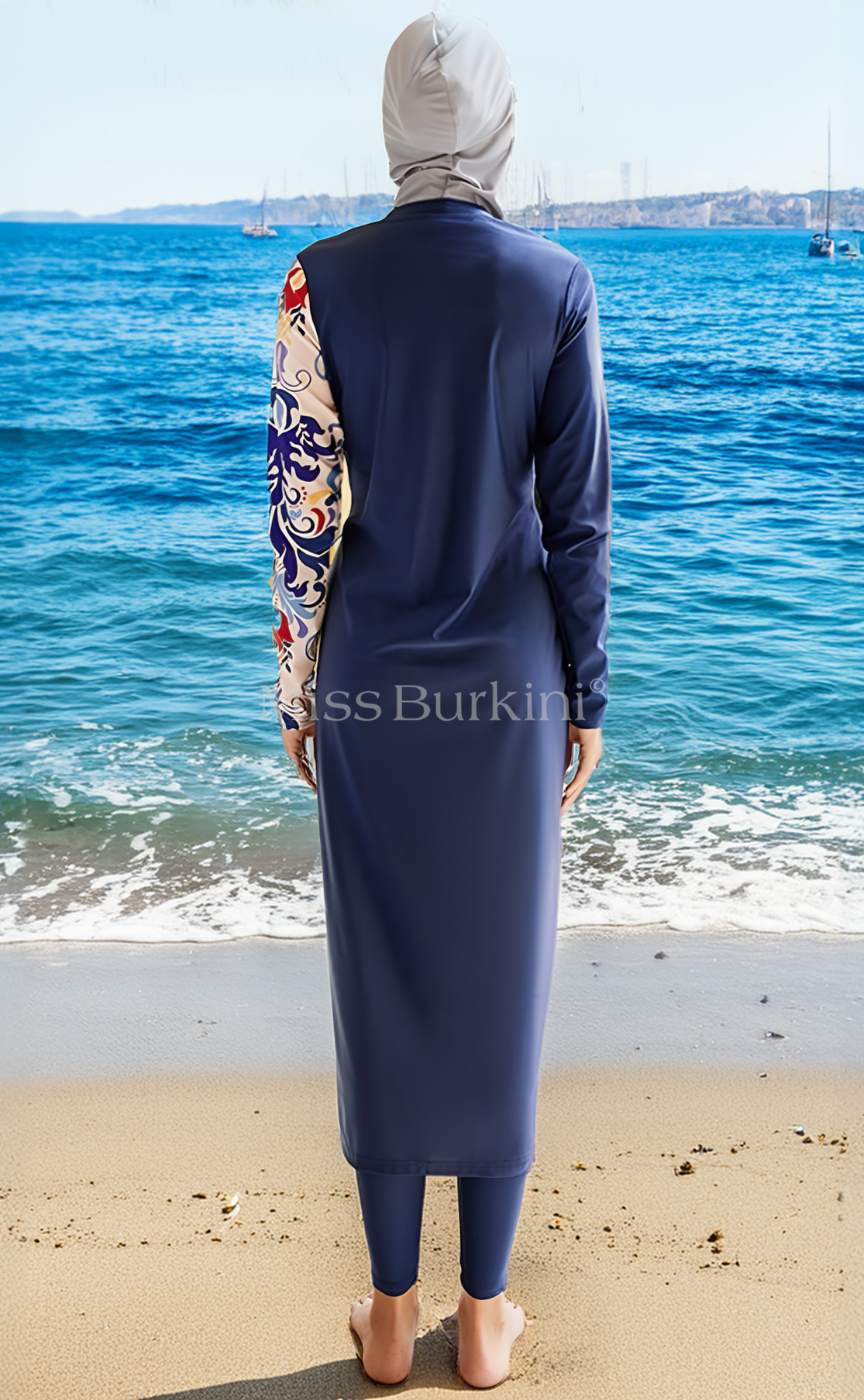 Burkini femme voilée Jasmina motifs bleus