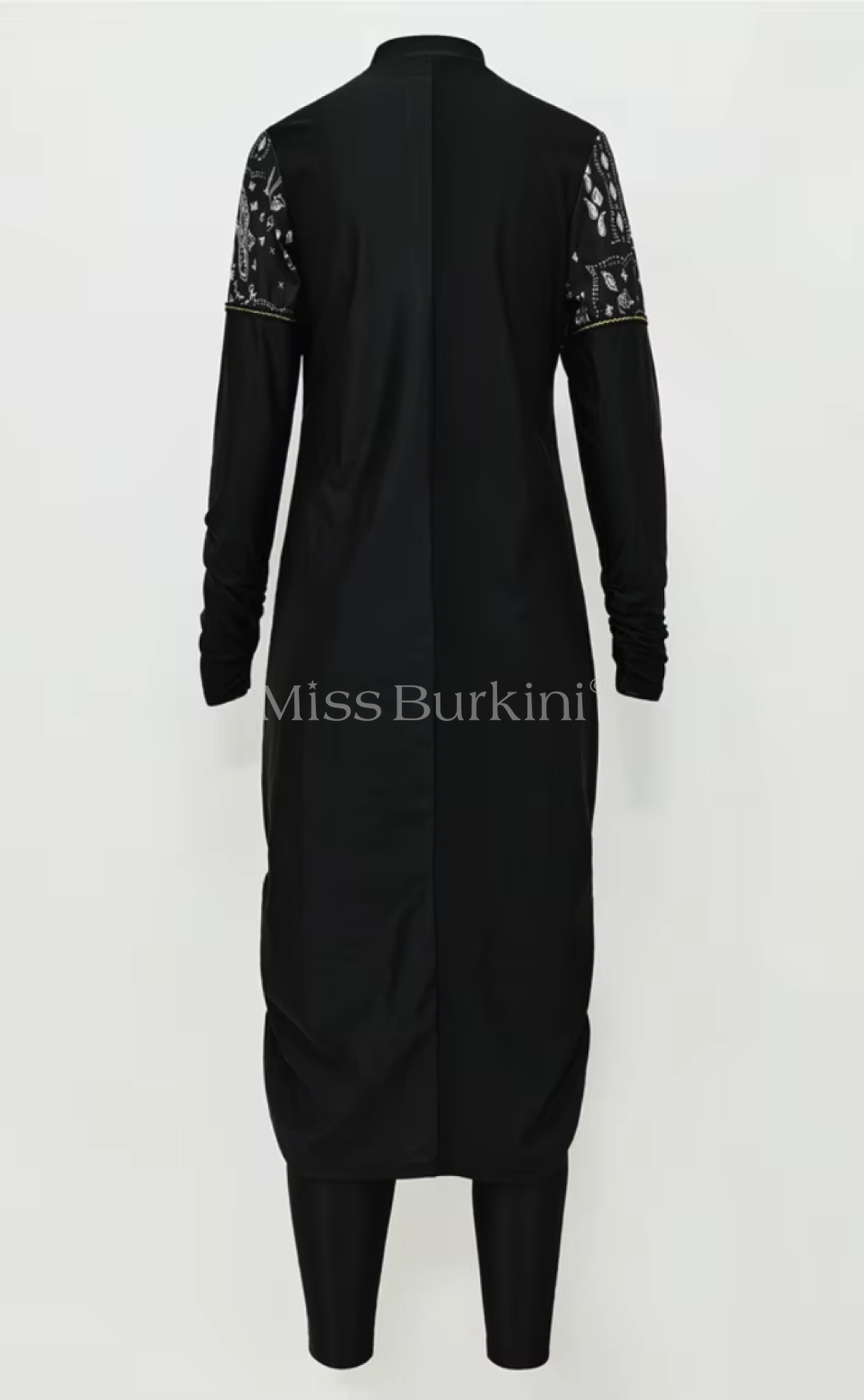 Burkini femme voilée Jasmina noir motifs blancs