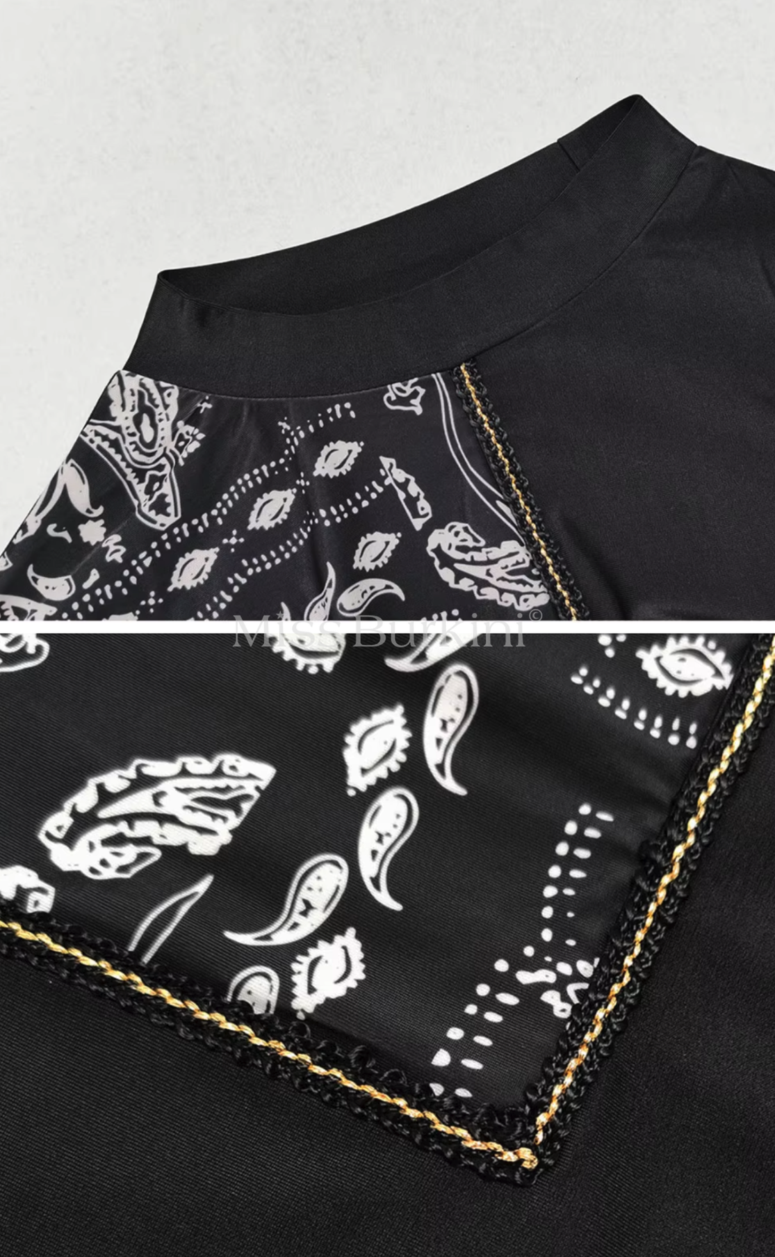 Burkini femme voilée Jasmina noir motifs blancs