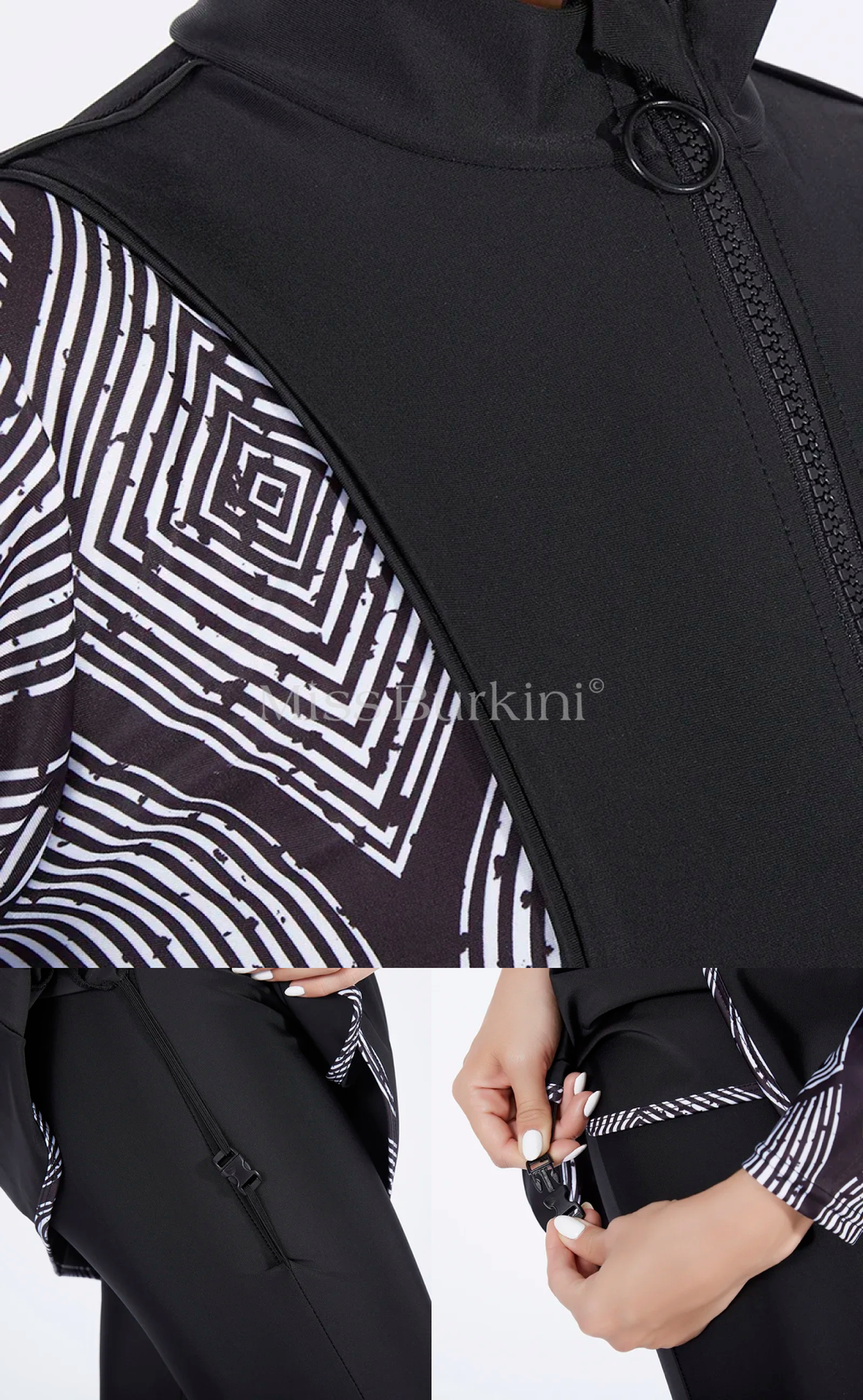 Burkini long Malaga noir et blanc