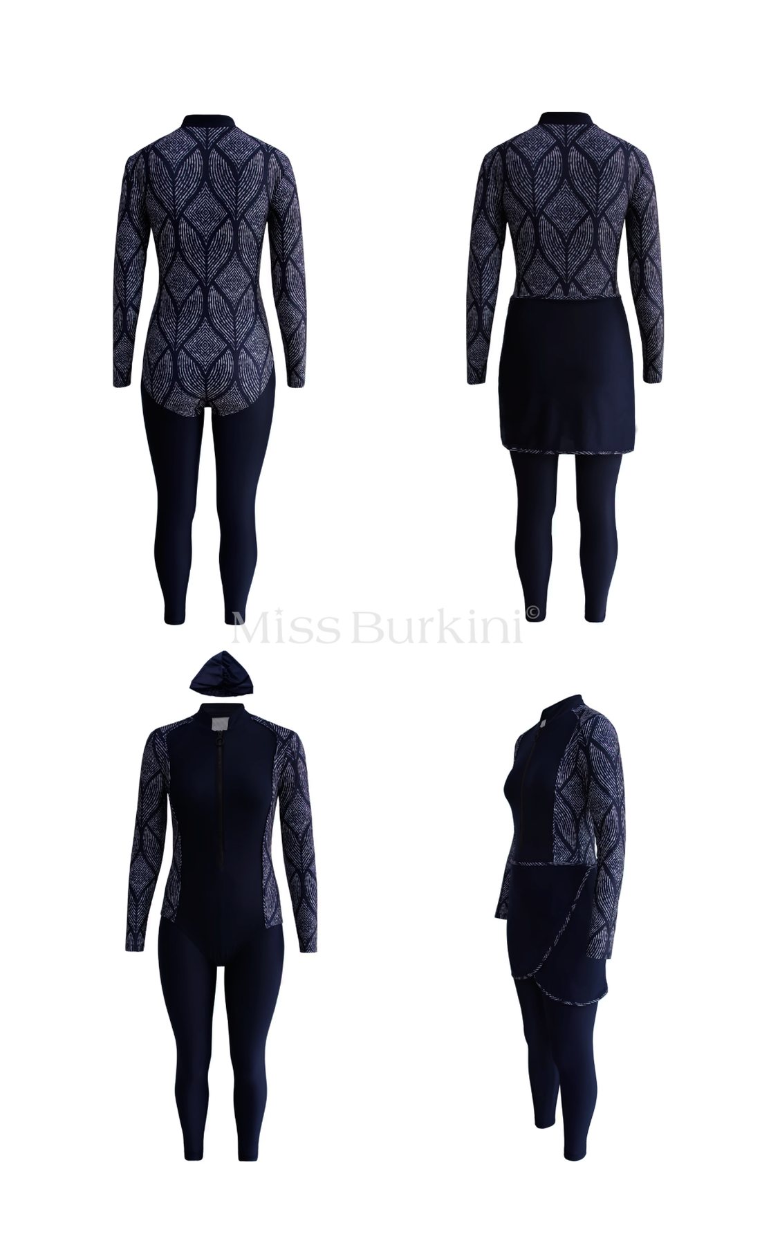 Burkini long Malaga noir et blanc