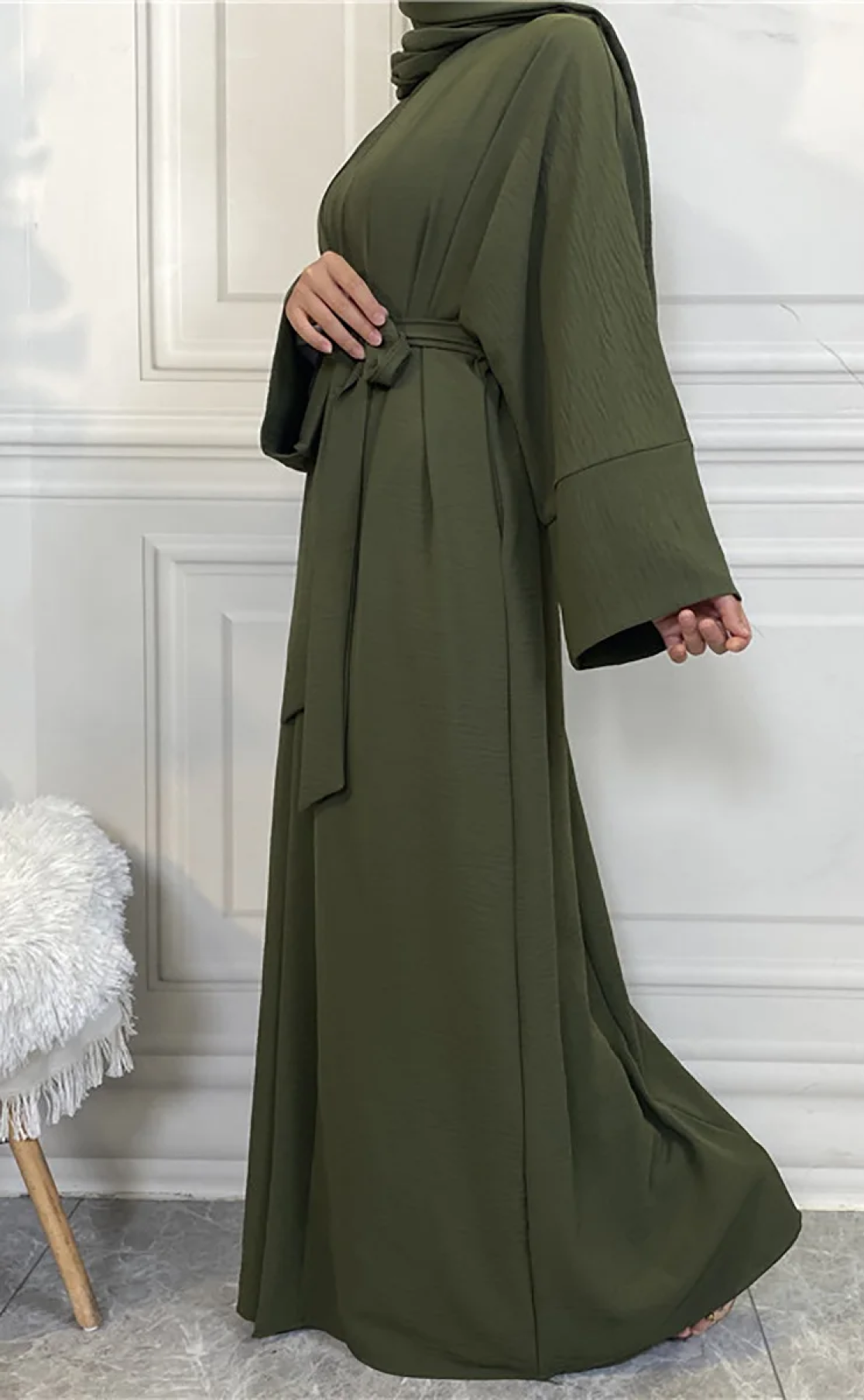 Abaya Telma 3 pièces vert sapin