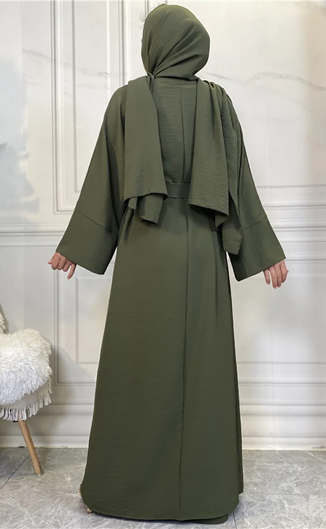 Abaya Telma 3 pièces vert sapin