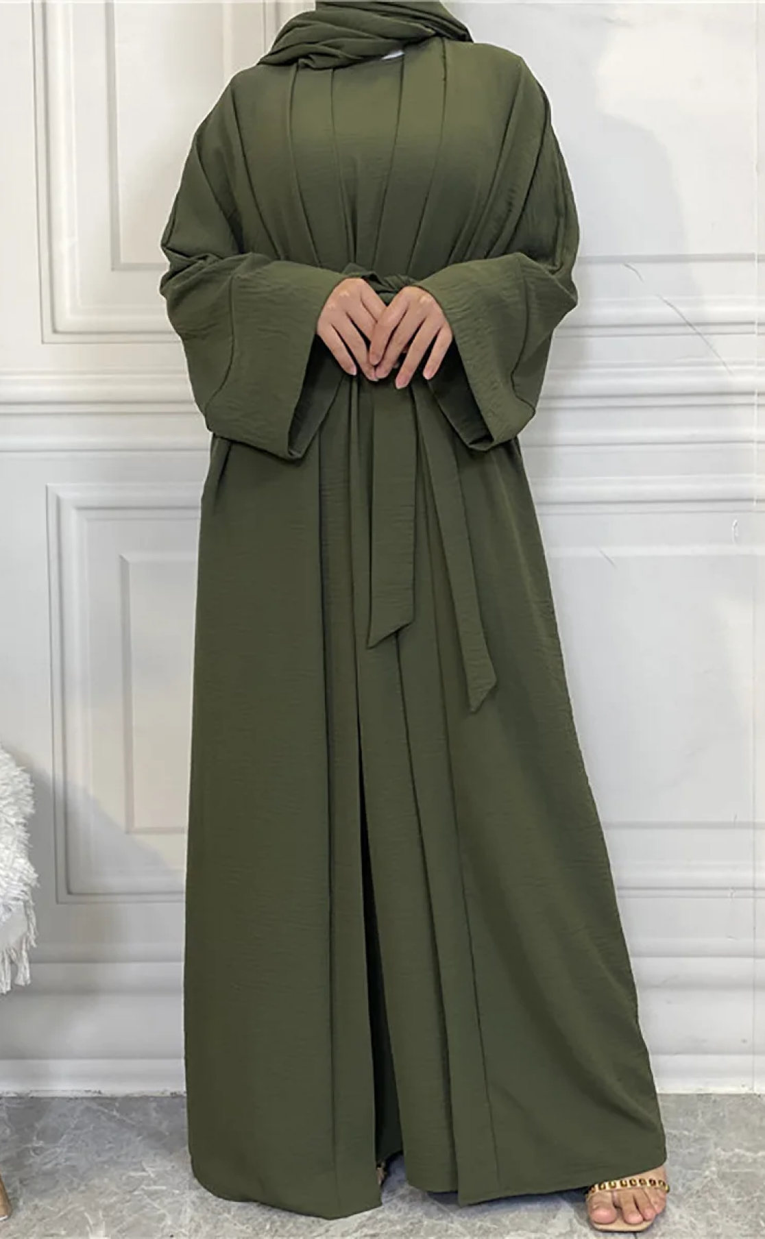 Abaya Telma 3 pièces vert sapin