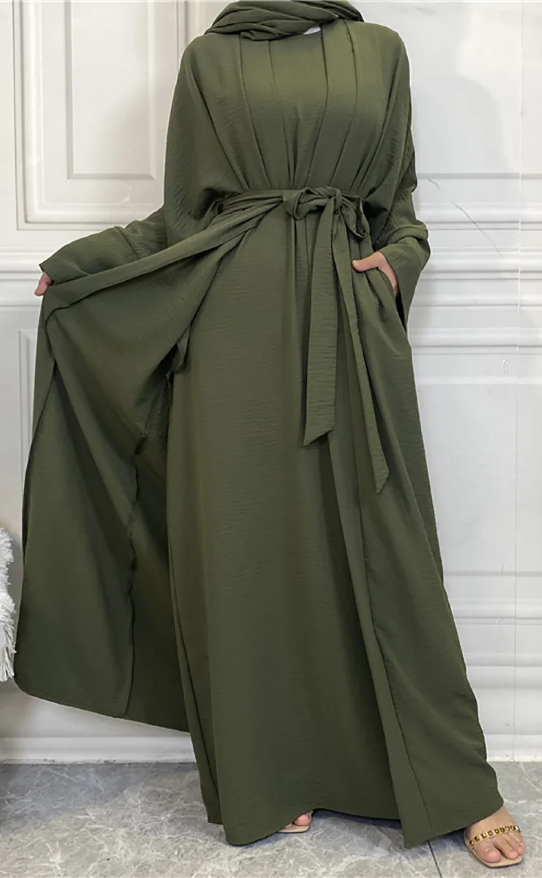 Abaya Telma 3 pièces vert sapin