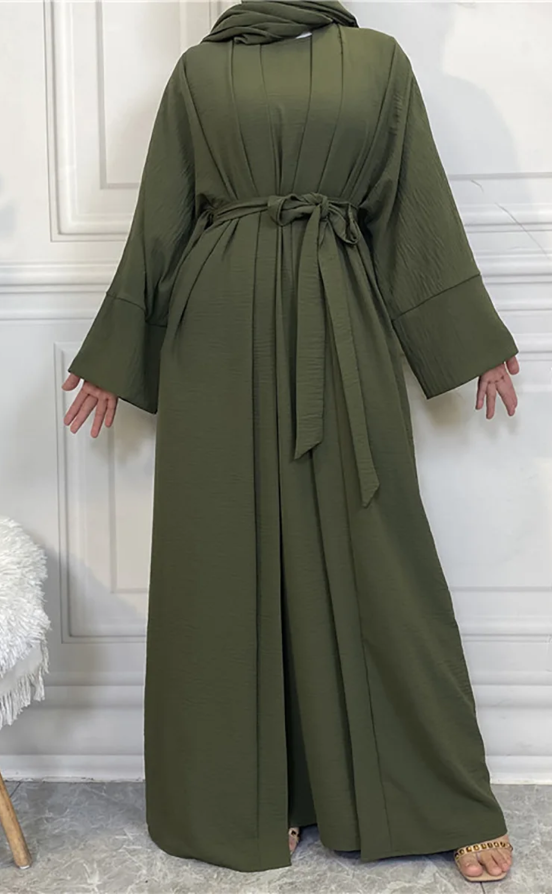 Abaya Telma 3 pièces vert sapin