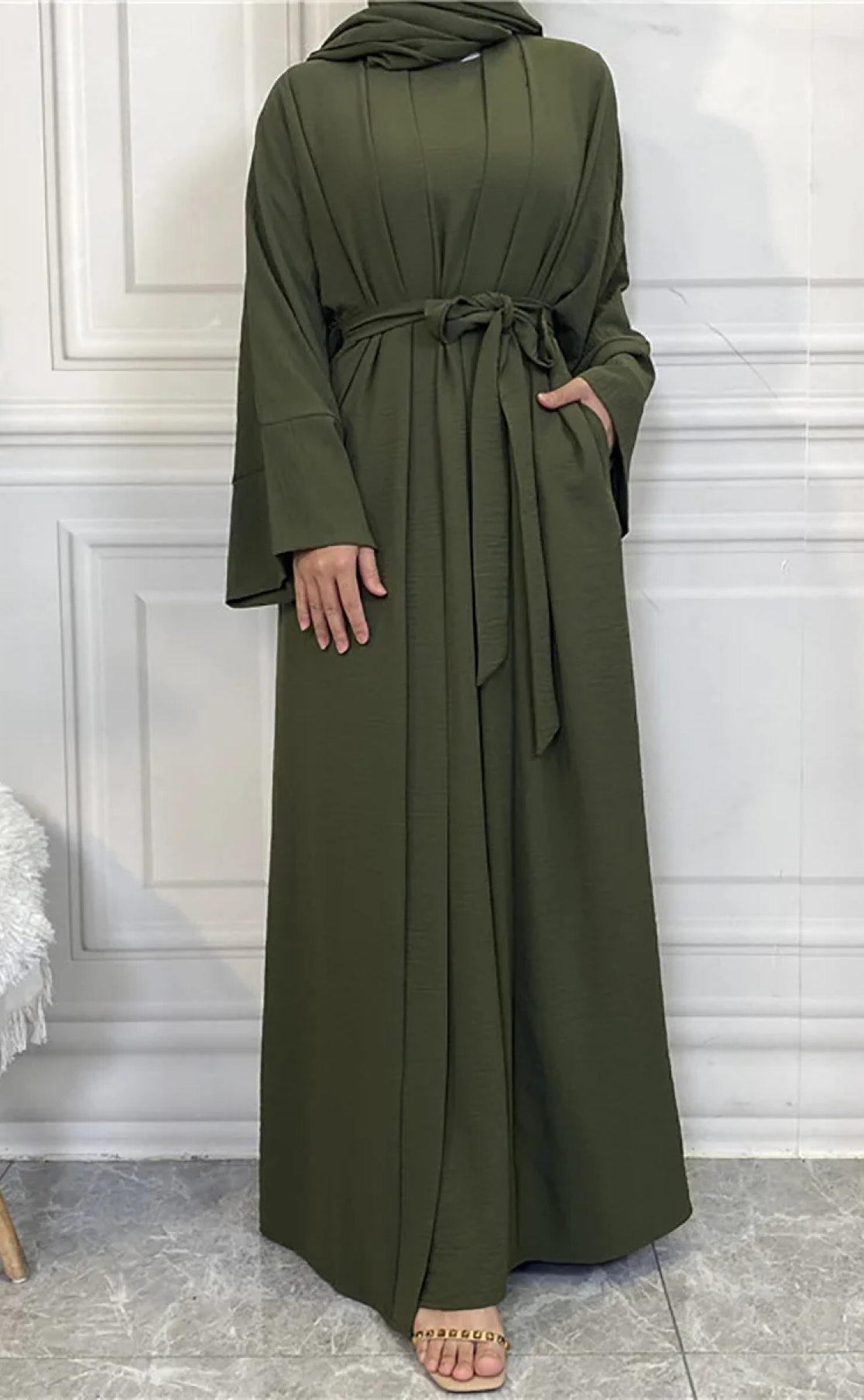 Abaya Telma 3 pièces vert sapin