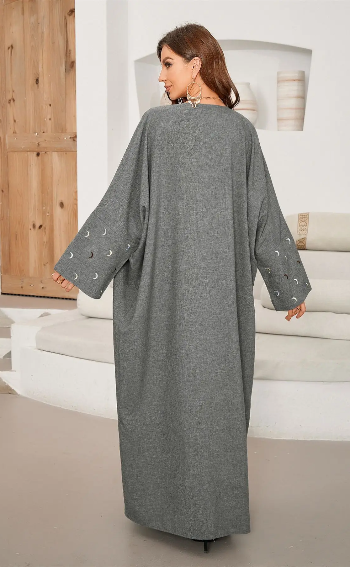 Abaya brodé Luna gris