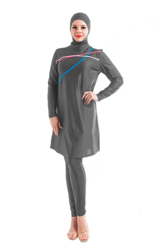 Burkini piscine long 3 pièces Soraya gris