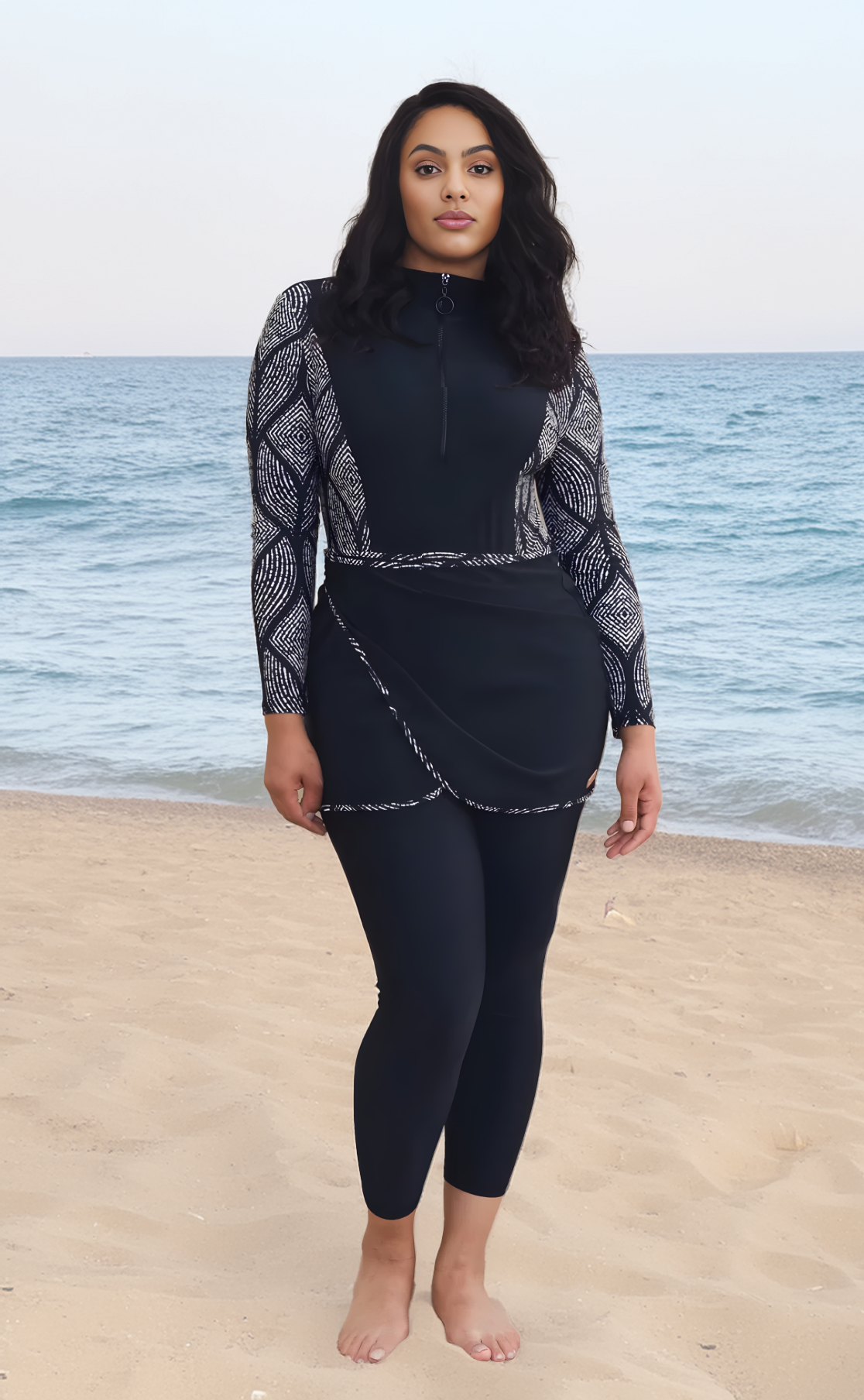 Burkini long Malaga noir et blanc