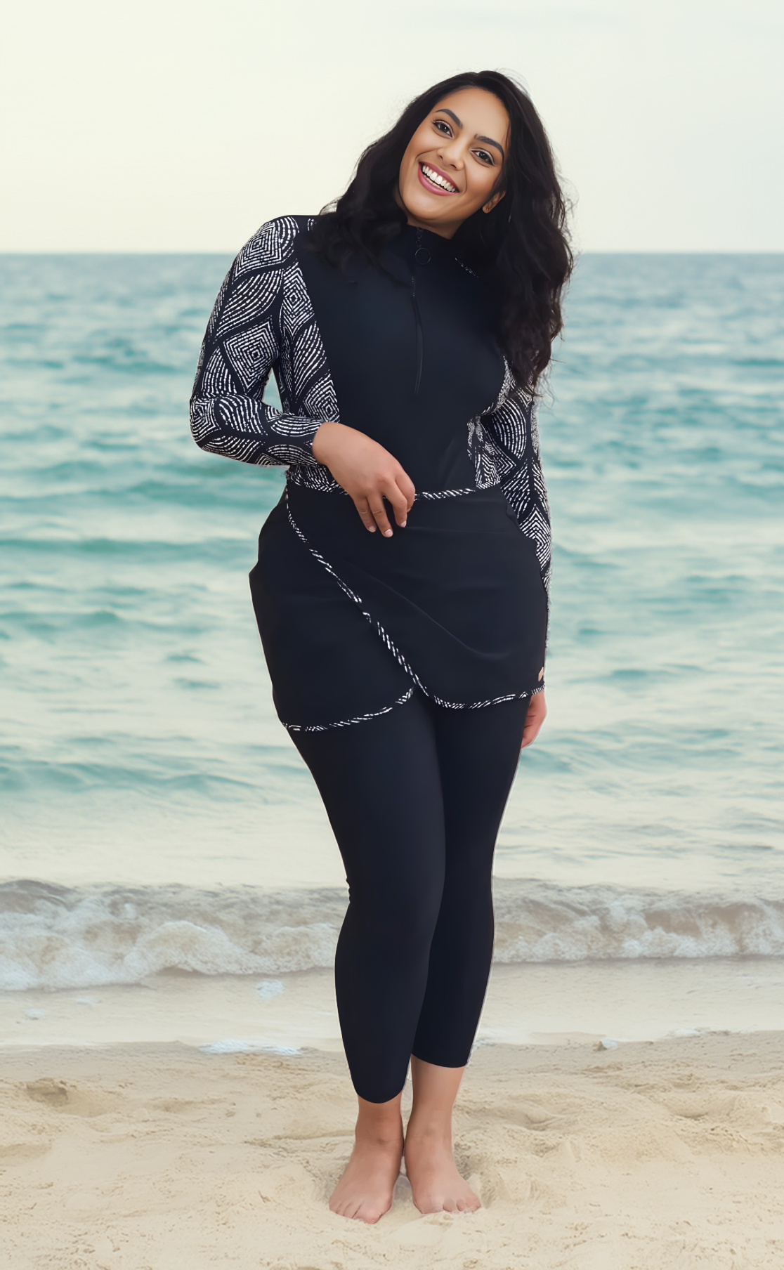 Burkini long Malaga noir et blanc