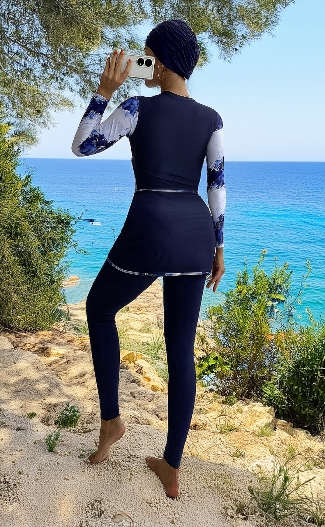 Burkini long Marbella bleu